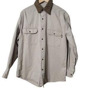 Vintage Woolrich Men's Suede Collar Heavy 100% Cotton Work Dress Shirt